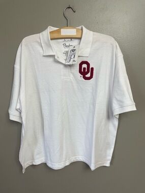 OU Sooners Shirt Oklahoma White Red Cotton NCAA NWT Press Box Women’s Large
